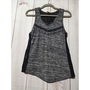 Empire Heather Grey Mesh Trim V Neck Tank Top Women's Medium